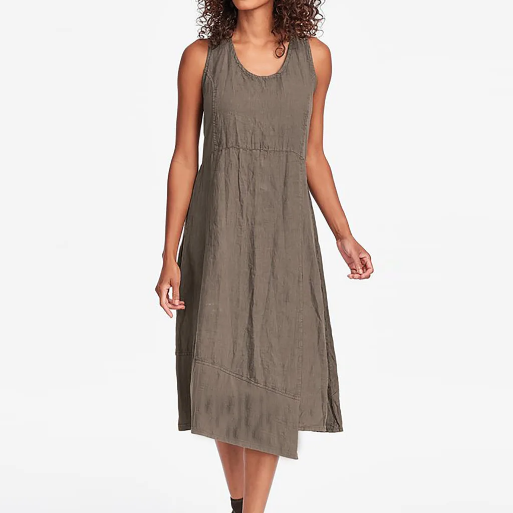 Women Dresses 2019 Summer Ladies O-Neck Sleeveless Solid Dress Casual Patchwork Hem Linen Irregular Casual Dress
Women Dresses 2019 Summer Ladies O-Neck Sleeveless Solid Dress Casual Patchwork Hem Linen Irregular Casual Dress