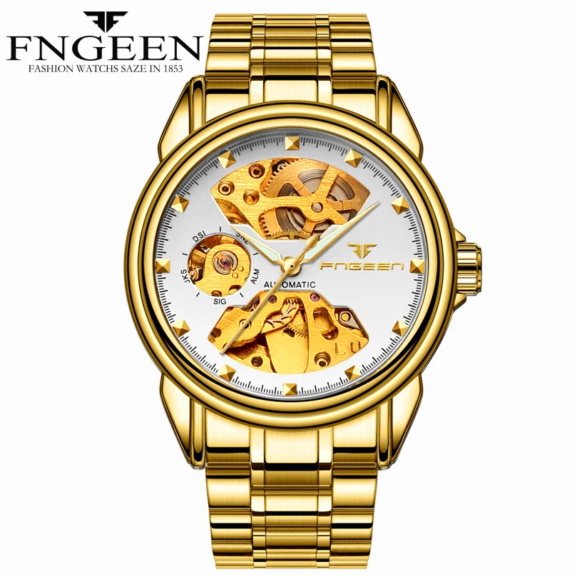 FNGEEN Luxury Brand Self Wind Gold Relogio Stainless Steel Band Analog Male Casual Clock Wrist Men Automatic Mechanical Watch
FNGEEN Luxury Brand Self Wind Gold Relogio Stainless Steel Band Analog Male Casual Clock Wrist Men Automatic Mechanical Watch