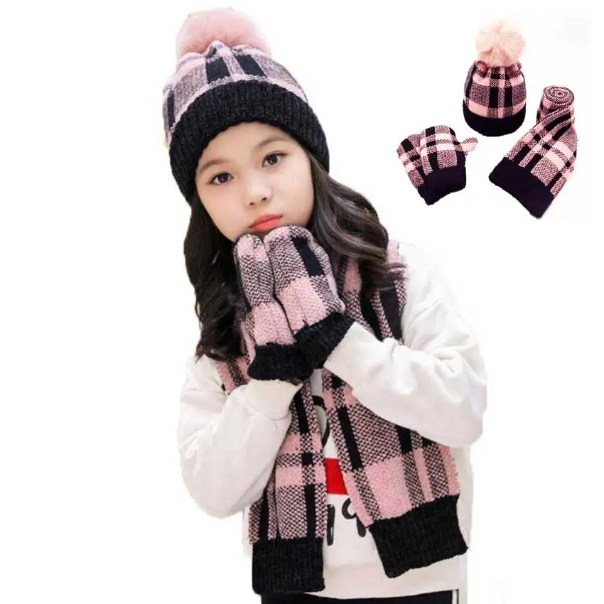 Winter Girls Hat And Scarf Set For Children Kids Knitted Hats Scarfs Glove Sets Boys Plaid Pompom Cap Scarves Warm Accessories 
Winter Girls Hat And Scarf Set For Children Kids Knitted Hats Scarfs Glove Sets Boys Plaid Pompom Cap Scarves Warm Accessories