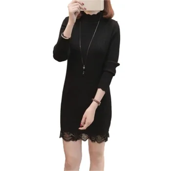 Spring Autumn Women Half Turtleneck Sexy Bodycon Knitted Sweater Pullover Female Lace Patchwork Middle Long Knitted Sweater F533
Spring Autumn Women Half Turtleneck Sexy Bodycon Knitted Sweater Pullover Female Lace Patchwork Middle Long Knitted Sweater F533