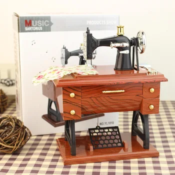 

Vintage Clockwork Sewing Machine Music Box Kid Cheap Musical Box Treadle Sartorius Toys Retro Birthday Xmas Gift Home Decoration