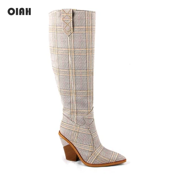 Women Knee High Boots Gingham High Heeled Fashion Autumn Winter Boots Comfortable Woman Long Western Coyboy Boots Zipper Shoes
Women Knee High Boots Gingham High Heeled Fashion Autumn Winter Boots Comfortable Woman Long Western Coyboy Boots Zipper Shoes