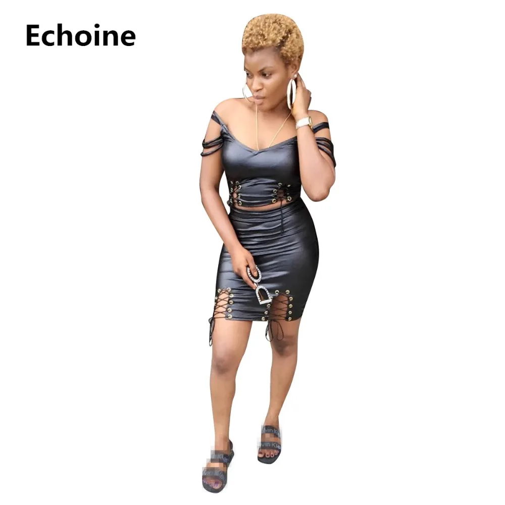 Women Sexy Grommet Hollow Out PU 2 Piece Set Bandage Leather Skirt Set Bodycon Club Outfit Crop Top And Mini Skirt Streetwear
Women Sexy Grommet Hollow Out PU 2 Piece Set Bandage Leather Skirt Set Bodycon Club Outfit Crop Top And Mini Skirt Streetwear