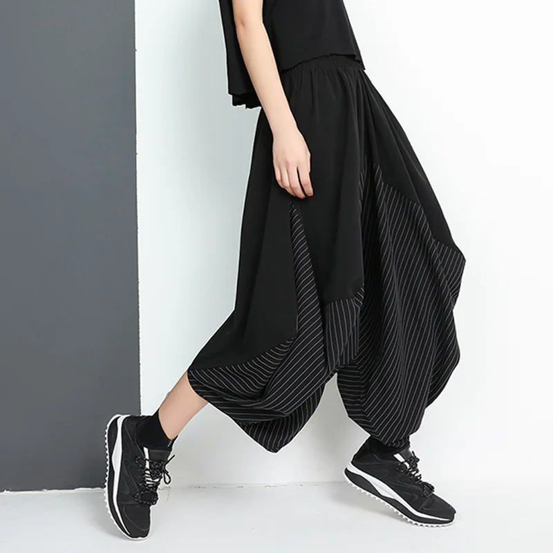 Johnature Elastic Waist Splicing Stripe Wide Leg Pants 2019 New Plus Irregular Female Black Streetwear Ankle-Length Pants Spring
Johnature Elastic Waist Splicing Stripe Wide Leg Pants 2019 New Plus Irregular Female Black Streetwear Ankle-Length Pants Spring