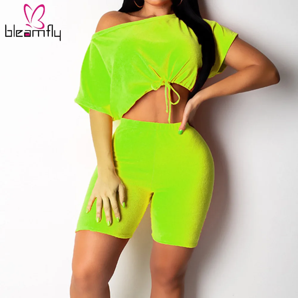 Neon Green Two Piece Set Women Short Sleeve Crop Tops And Bodycon Shorts Suit Womens Tracksuit Set Biker Shorts Set Outfit
Neon Green Two Piece Set Women Short Sleeve Crop Tops And Bodycon Shorts Suit Womens Tracksuit Set Biker Shorts Set Outfit