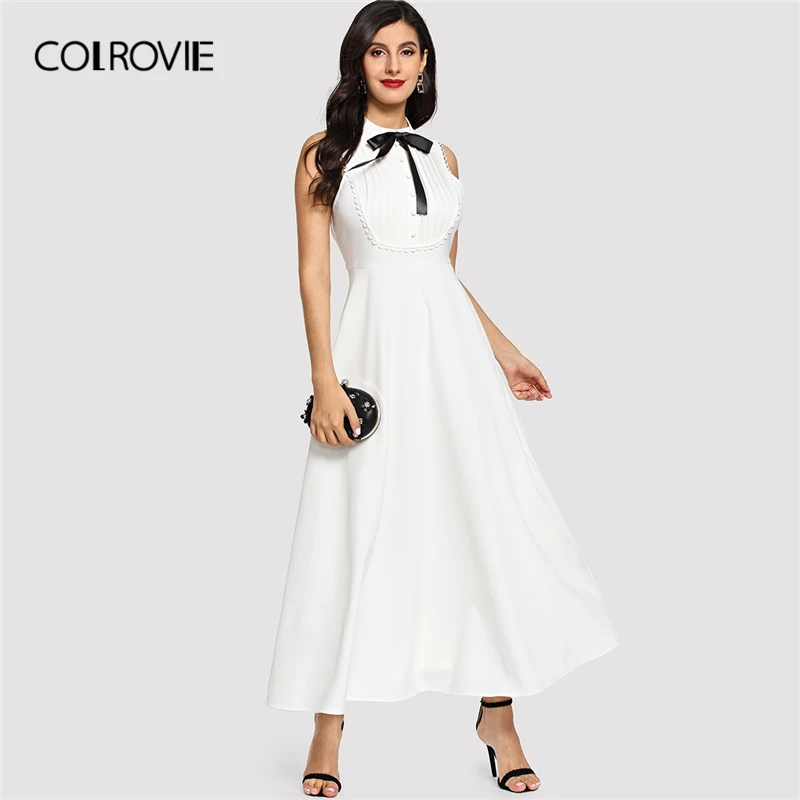 COLROVIE White Solid Bow And Pleated Front Lace Party Dress Women 2019 Summer Sleeveless High Waist Zipper Elegant Maxi Dresses
COLROVIE White Solid Bow And Pleated Front Lace Party Dress Women 2019 Summer Sleeveless High Waist Zipper Elegant Maxi Dresses