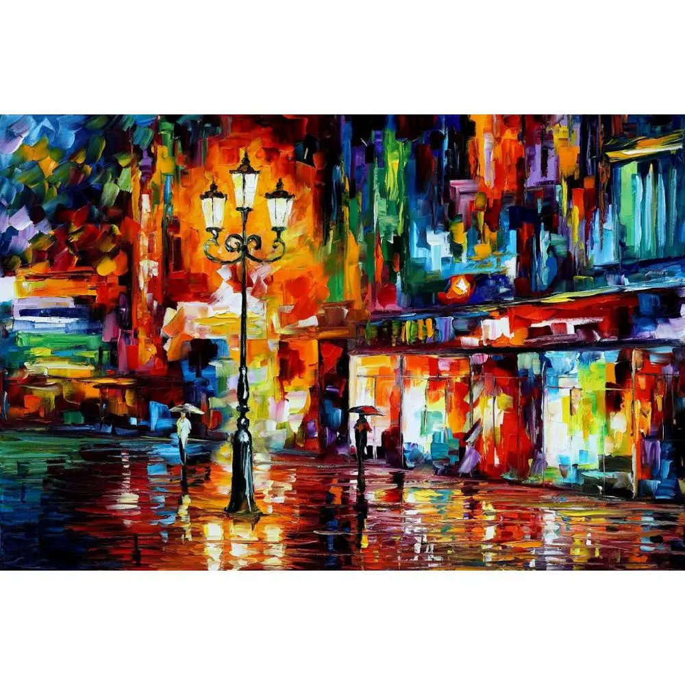 

Contemporary art downtown lights II hand painted knife paintings landscape oil on canvas High quality