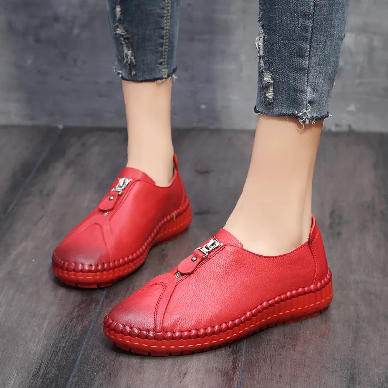 women flats women slipony genuine leather shoes Sewing thread metalmoccasins flats Casual Office Career Women Shoes