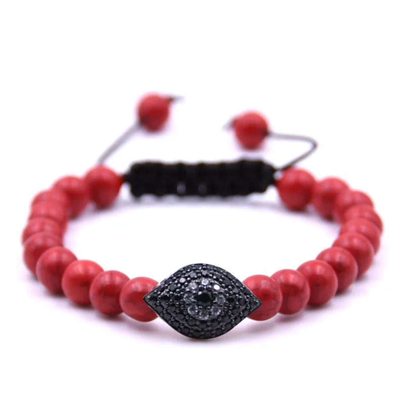 Nnatural Stone Beads Micro Pave CZ Evil eyes charming Bracelet For Men Women Braided Rope Bracelets Reiki Spiritual | Украшения и