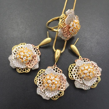 Lanyika Jewelry Set Stylish Distinctive Hollow Flower Sandblasting Necklace with Earrings and Ring Party Bridal Best Gift
Lanyika Jewelry Set Stylish Distinctive Hollow Flower Sandblasting Necklace with Earrings and Ring Party Bridal Best Gift