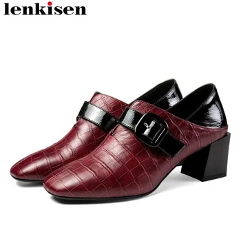 2019 large size European designer mixed colors buckle strap med thick heels square toe vintage genuine leather shallow pumps L21
2019 large size European designer mixed colors buckle strap med thick heels square toe vintage genuine leather shallow pumps L21