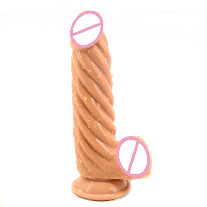 Silicone New Realistic Glans Penis Dildo Suction Cup Simulated Testis Delicate Spiral Shape Vaginal Stimulation Erotic Toys