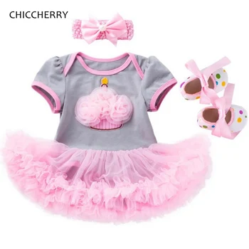 

Cupcake Kids Birthday Tutu Dresses For Girls Baby Girl Summer Clothes Lace Romper Dress Headband Crib Shoes Infant Clothing