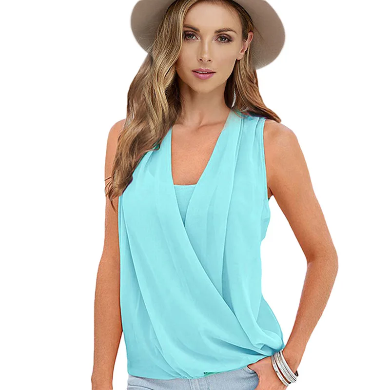 Women Summer Chiffon Blouse Front Cross V Neck Sleeveless Chiffon Top White, Pink, Blue 3 Colors To Choose
Women Summer Chiffon Blouse Front Cross V Neck Sleeveless Chiffon Top White, Pink, Blue 3 Colors To Choose