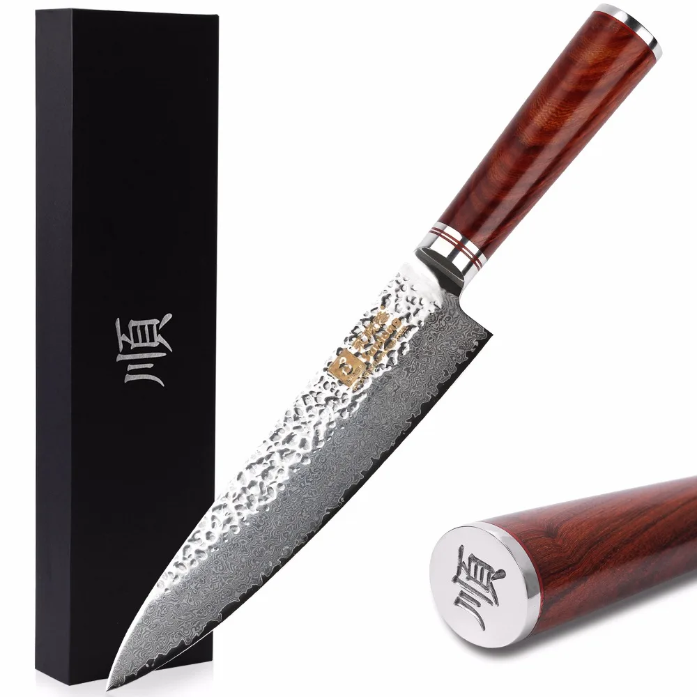 Yousunlong Chef's Knives 8 inch Gyuto Japanese Hammered Damascus Natural Rosewood Handle
Yousunlong Chef's Knives 8 inch Gyuto Japanese Hammered Damascus Natural Rosewood Handle