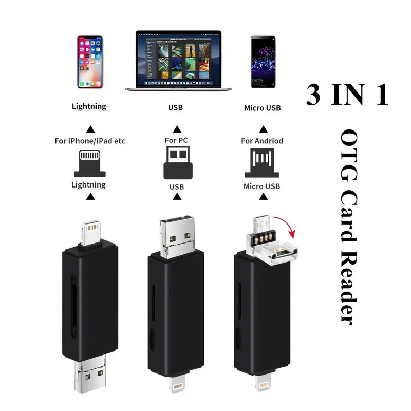 2019 New TF/SD Card Reader Compatible with IPhone/OTG Android/Computer Micro SD Card Reader Compatible with IPhone/iPad Charging
2019 New TF/SD Card Reader Compatible with IPhone/OTG Android/Computer Micro SD Card Reader Compatible with IPhone/iPad Charging