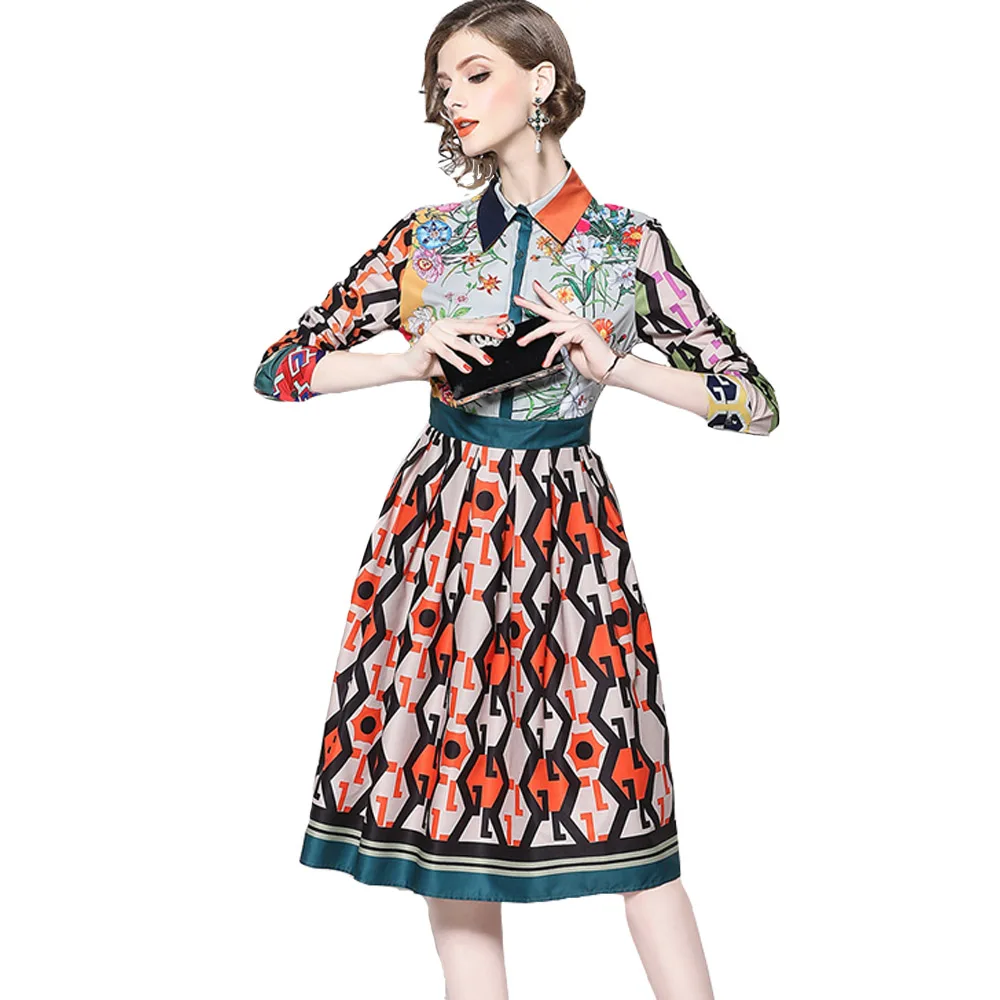 Spring New Woman Print Dress Turn-down Collar Ladies Mid Party Dresses Slim Woman A-line Knee-length Dress Woman
Spring New Woman Print Dress Turn-down Collar Ladies Mid Party Dresses Slim Woman A-line Knee-length Dress Woman