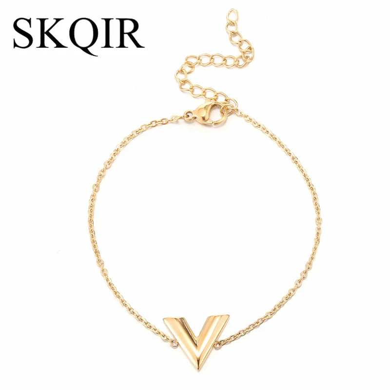 SKQIR Simple Initial V Letter Bracelets Gold Silver Link Chain Bracelet for Couple Lovers Charm Steel Jewelry Best Friend Gifts
SKQIR Simple Initial V Letter Bracelets Gold Silver Link Chain Bracelet for Couple Lovers Charm Steel Jewelry Best Friend Gifts