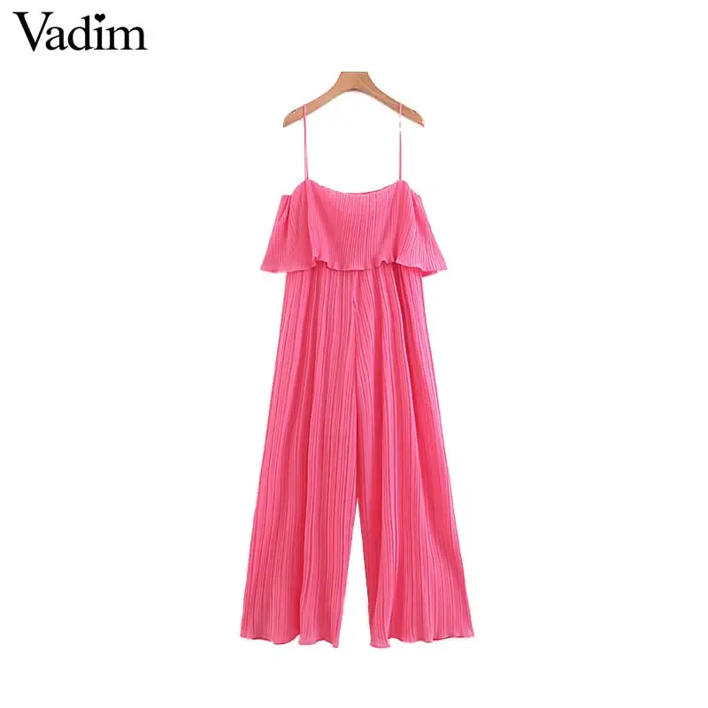 Vadim women casual chiffon solid pleated jumpsuits ruffles sleeveless backless rompers female stylish playsuits KA799
Vadim women casual chiffon solid pleated jumpsuits ruffles sleeveless backless rompers female stylish playsuits KA799