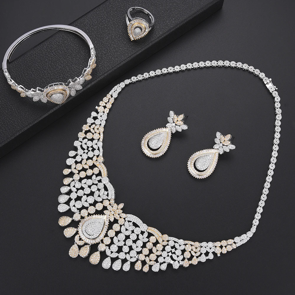 Fashion Bicolors CZ bridal jewelry sets for women Indian nigerian Dubai Jewelry sets Necklace Earrings set Bangle Rings Jewelry
Fashion Bicolors CZ bridal jewelry sets for women Indian nigerian Dubai Jewelry sets Necklace Earrings set Bangle Rings Jewelry