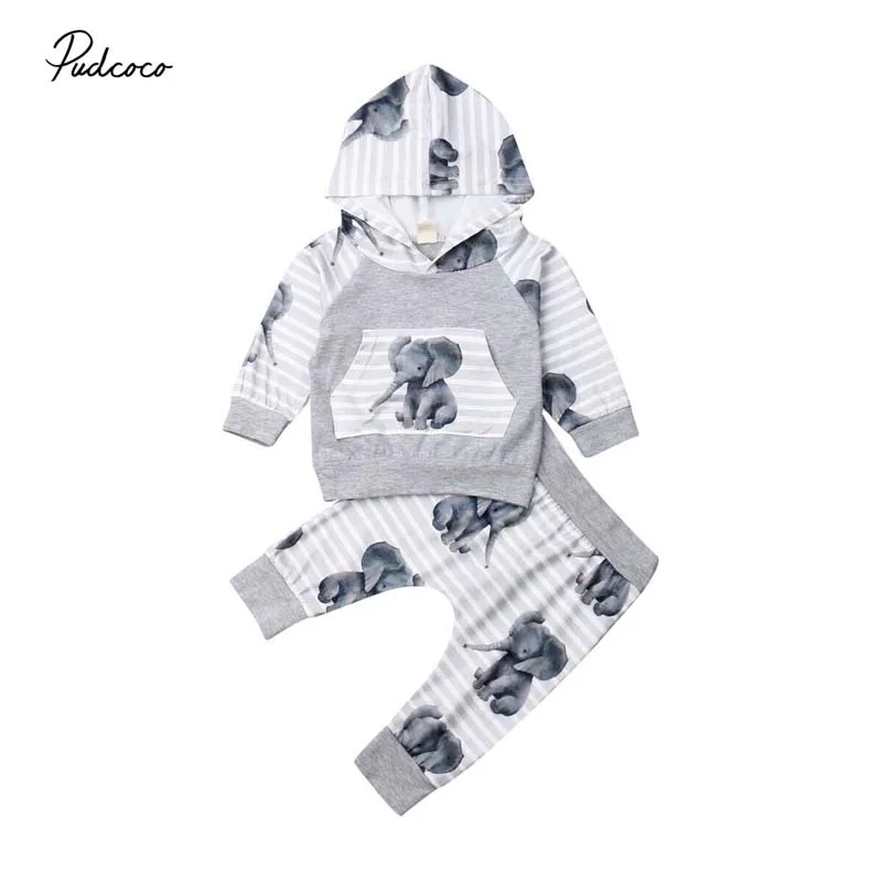 2019 Brand Newborn Baby Boy Elephant Animal Hooded Tops Sweatshirt Striped Long Pants Outfits Autumn Baby Casual Clothes Set
2019 Brand Newborn Baby Boy Elephant Animal Hooded Tops Sweatshirt Striped Long Pants Outfits Autumn Baby Casual Clothes Set