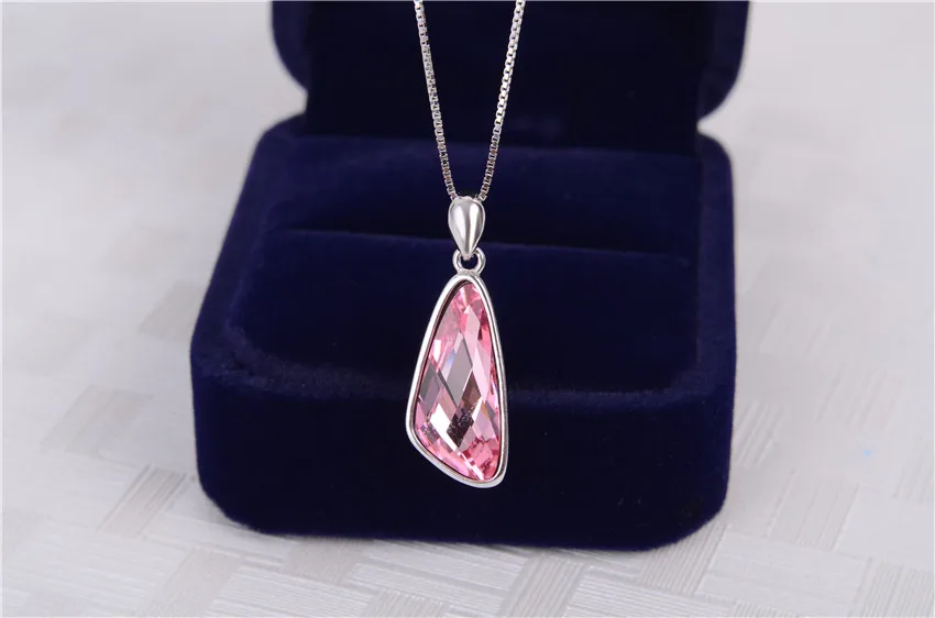 Pink Geometric Zecron Pendant Silver 925 Necklace brixini.com - Pink Geometric Zecron Pendant Silver 925 Necklace