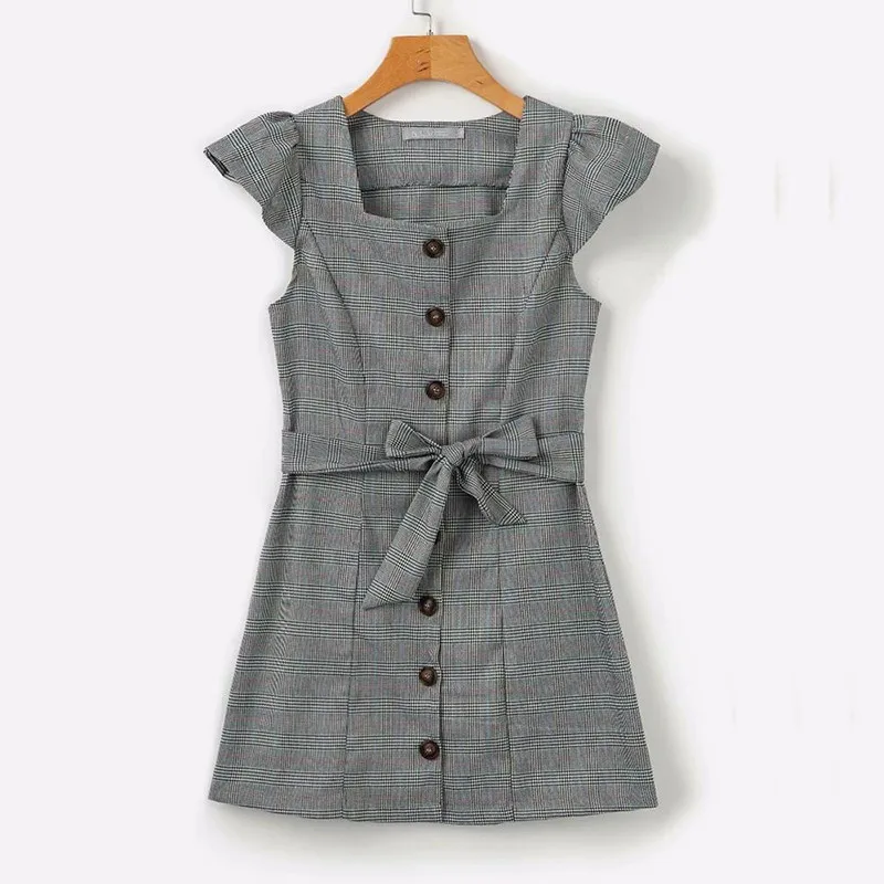 yinlinhe Striped Summer Dress Short Sleeve 2018 Slim Waist Button Dress Square Collar Ladies Office Elegant Vestidos 5