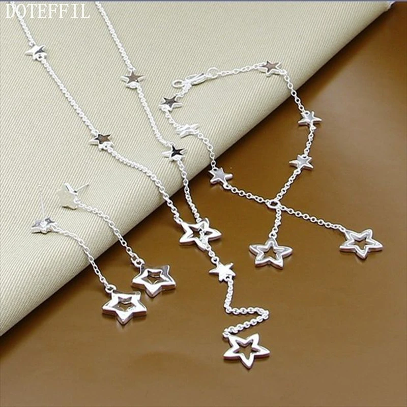 DOTEFFIL 925 Sterling Silver Star Earring Bracelet Necklace Set For Woman Wedding Engagement Party Fashion Charm Jewelry
DOTEFFIL 925 Sterling Silver Star Earring Bracelet Necklace Set For Woman Wedding Engagement Party Fashion Charm Jewelry