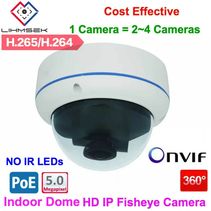 Lihmsek 5MP High sensor Indoor Vandalproof Dome IP Camera Fisheye 360 degree Wide Angle Lens CCTV Security POE IPC 265 | Безопасность и