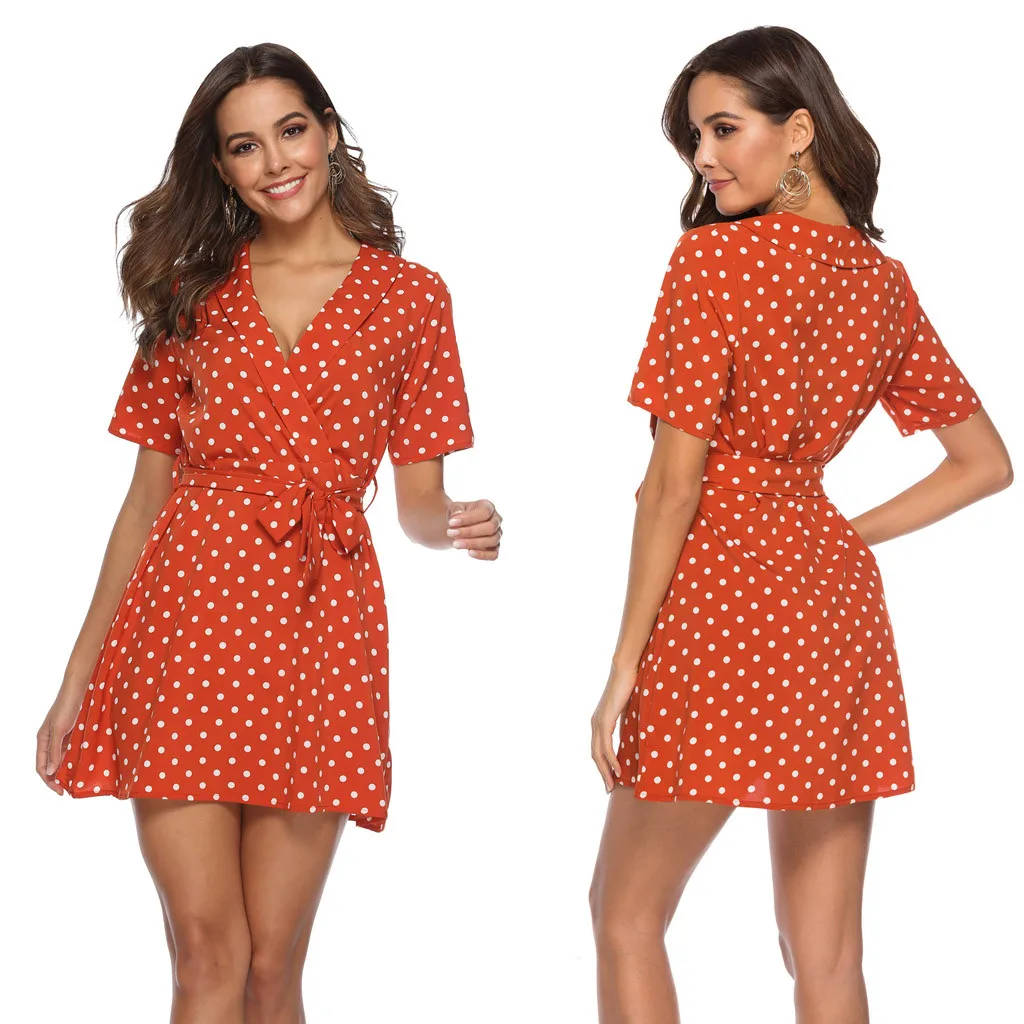 Hot Sale Dot Print Orange Dress Women's Summer Casual Sexy V-Neck Short Sleeve Party Beach Dot Dress vestidos de verano #C
Hot Sale Dot Print Orange Dress Women's Summer Casual Sexy V-Neck Short Sleeve Party Beach Dot Dress vestidos de verano #C