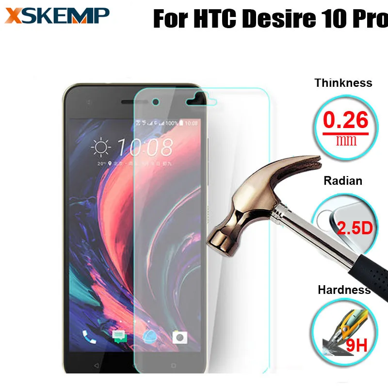 

For HTC Desire 10 Pro No Fingerprint 0.26mm 9H Transparent Scratch-Resistant Glossy Tempered Glass Film Premium Screen Protector