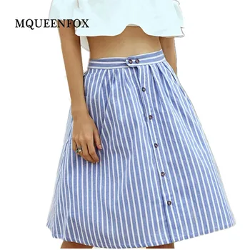 2019 New Summer Striped Skirt Women Skirts A-Line Single-Breasted Knee-Length Skirts Blue
2019 New Summer Striped Skirt Women Skirts A-Line Single-Breasted Knee-Length Skirts Blue