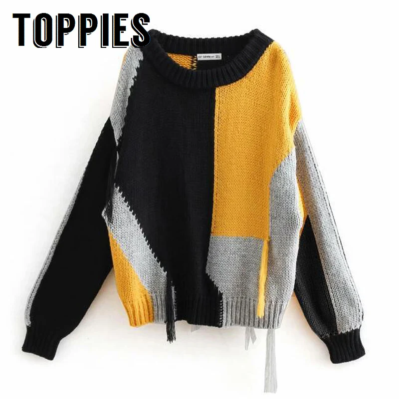 Autumn Winter Round Collar Pullovers Tassel Sweater Hit Color Spliced Knitting Sweater Korean Fashion Pullover Tops
Autumn Winter Round Collar Pullovers Tassel Sweater Hit Color Spliced Knitting Sweater Korean Fashion Pullover Tops