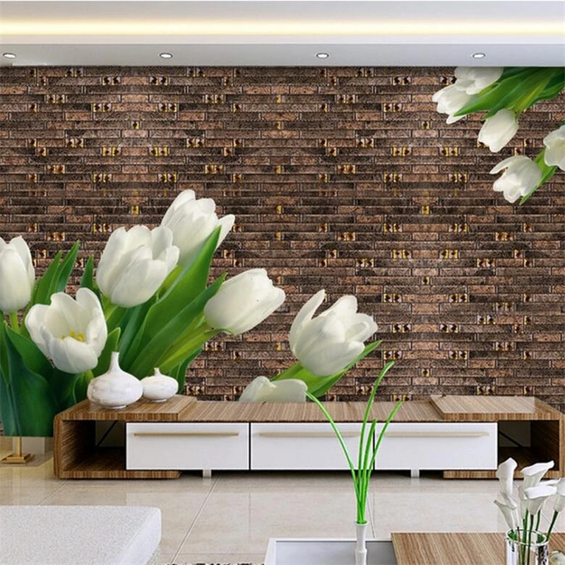 

Custom 3d Brick Wallpaper Flower Wall Murals Environment Friendly Embossed Non-Woven TV Background Kitchen Bedroom Study Murals
