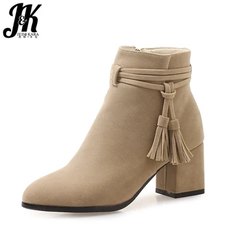 JK Plus Size 43 Thick High Heels Ankle Women Boots Round Toe Tassel Footwear Flock Female Boot Zip Shoes Women 2018 New
JK Plus Size 43 Thick High Heels Ankle Women Boots Round Toe Tassel Footwear Flock Female Boot Zip Shoes Women 2018 New