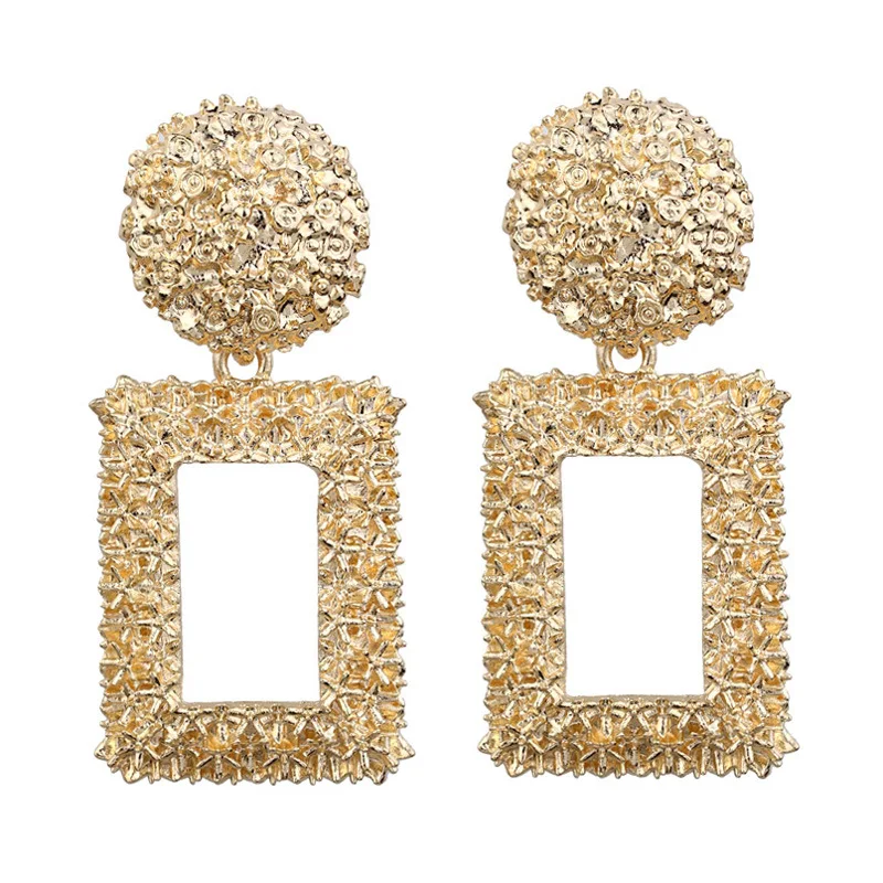 2019 ZA Statement Geometry Metal Dangle Earrings For Women Fashion Bohemian Square Gold Drop Jewelry Accessories gift | Украшения и