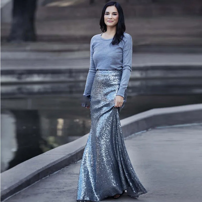 Sparkle Sequins Mermaid Evening Skirts Fitted Mermaid Long Skirt Women Long Prom Gowns Custom Made Gray Sequined Party Skirt
Sparkle Sequins Mermaid Evening Skirts Fitted Mermaid Long Skirt Women Long Prom Gowns Custom Made Gray Sequined Party Skirt
