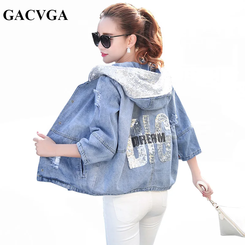 GACVGA 2019 Spring Autumn Denim Jacket Women Loose Sequin Hooded Jeans Jacket Coat Female Oversized Bomber Jackets Colete
GACVGA 2019 Spring Autumn Denim Jacket Women Loose Sequin Hooded Jeans Jacket Coat Female Oversized Bomber Jackets Colete