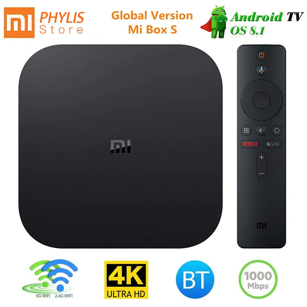 Оригинальная глобальная ТВ-приставка Xiaomi Mi Box S Android Smart TV 4K HD IPTV медиаплеер Cast Netflix 4