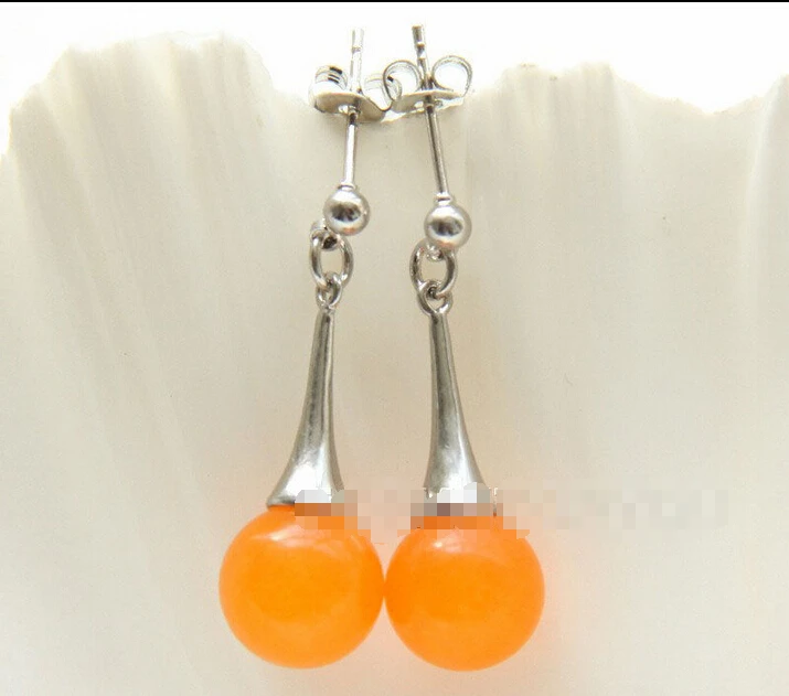 

hot sell new - Charming ! 10mm round Orange yellow jade Drop earrings E214818K GP style Fine jewe Noble Natural jade FREE SHIP
