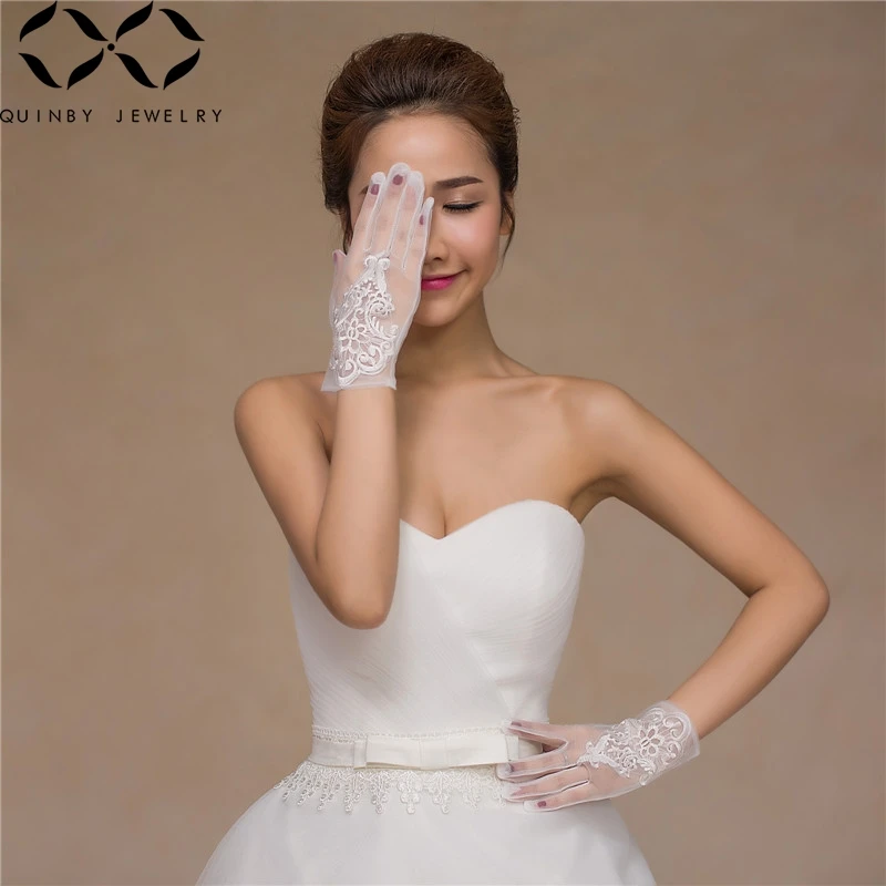 Quinby White Wedding Gloves Women Short Bridal Gloves Lace Tulle White Wrist Length gants girl wedding Party gloves for bride Q5
Quinby White Wedding Gloves Women Short Bridal Gloves Lace Tulle White Wrist Length gants girl wedding Party gloves for bride Q5