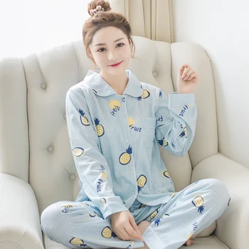 Adult girls Pineapple Print Pajama Set Women 2018 Spring Autumn Turn-down Collar Cotton Long Sleeve Sleepwear Women Pyjamas
Adult girls Pineapple Print Pajama Set Women 2018 Spring Autumn Turn-down Collar Cotton Long Sleeve Sleepwear Women Pyjamas