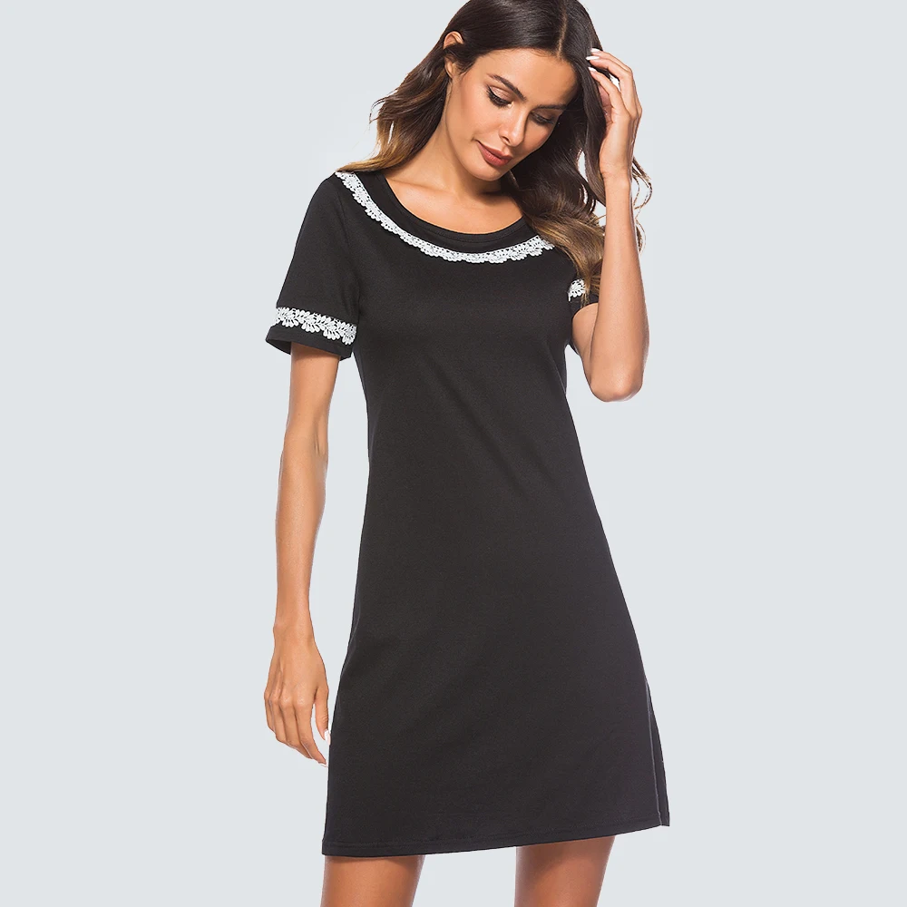Women Casual Brief Solid Color Shift Mini Dress Elegant Black Short Sleeve Summer Straight Lady Dress HT033
Women Casual Brief Solid Color Shift Mini Dress Elegant Black Short Sleeve Summer Straight Lady Dress HT033