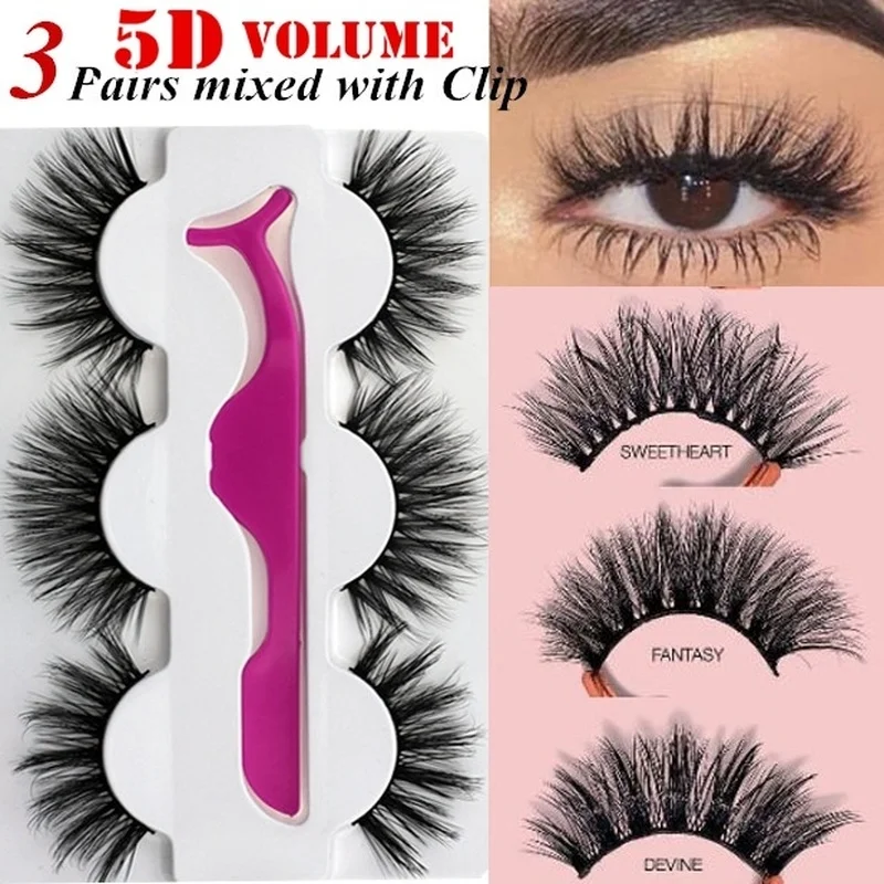 3 Pairs 5D Mixed Style Mink Eyelashes False Eyelashes Lashes Extension with 1 Tweezer Tools Set
3 Pairs 5D Mixed Style Mink Eyelashes False Eyelashes Lashes Extension with 1 Tweezer Tools Set