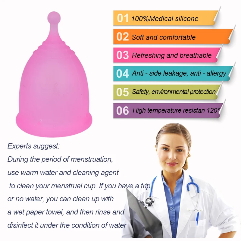 Generic 1pcs Feminine Hygiene Menstrual Cup Medical Grade Silicone Copo