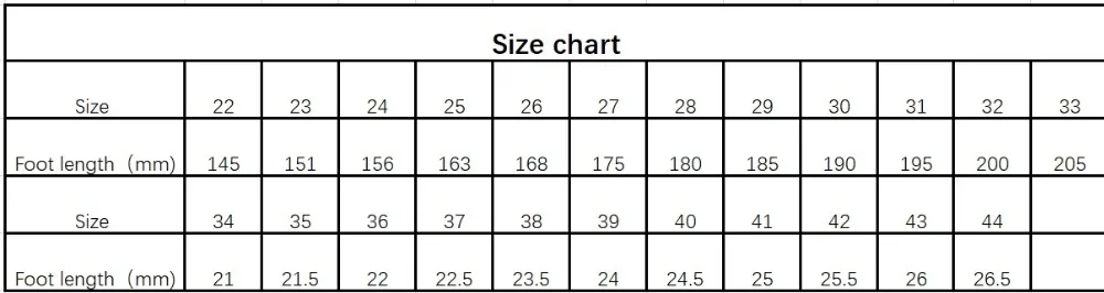 SIZE CHART