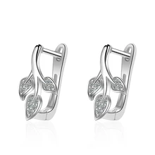 Utimtree Fashion Oorbellen Sieraden Kleine Bladeren 925 Sterling Zilver Zirconia Hoop Earring voor Vrouwen Wedding Party Sieraden(China)