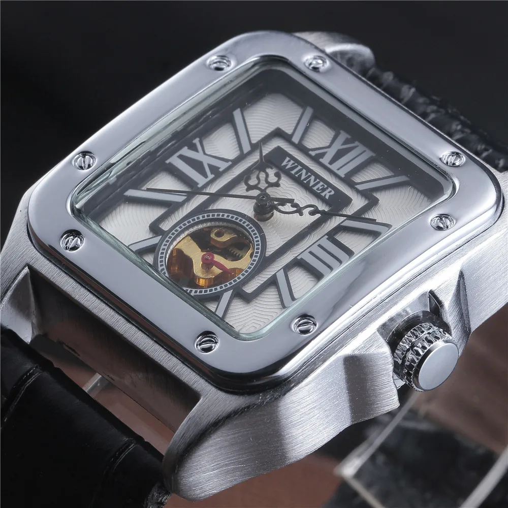 WINNER Fashion Casual Brand Men Mechanical Watches Leather Strap Men'S Automatic Skeleton Square Dial Silver Case Reloj Hombre
WINNER Fashion Casual Brand Men Mechanical Watches Leather Strap Men'S Automatic Skeleton Square Dial Silver Case Reloj Hombre