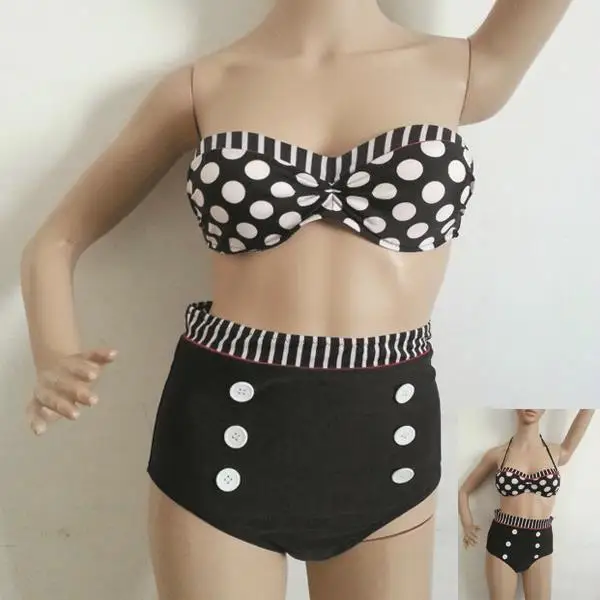Outdoor summer Polka Dots Bikini double pads Retro Swimsuit spot High Waist Set Bathing Suit Ladies' Swimwear beachwear |