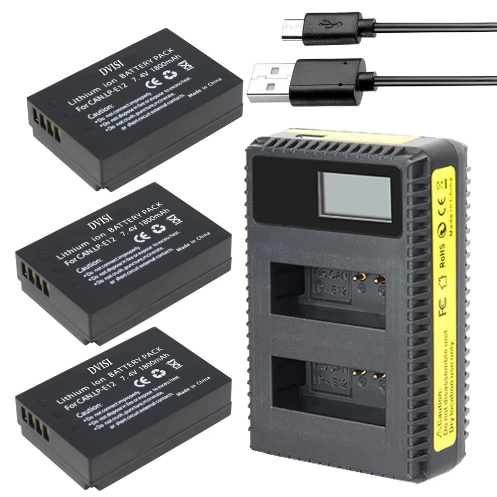 DVISI 3pcs LPE12 LP-E12 LP E12 Digital Camera Battery+LCD Display USB Charger for Canon EOS M M2 100D Kiss X7 Rebel SL1 Battery
DVISI 3pcs LPE12 LP-E12 LP E12 Digital Camera Battery+LCD Display USB Charger for Canon EOS M M2 100D Kiss X7 Rebel SL1 Battery